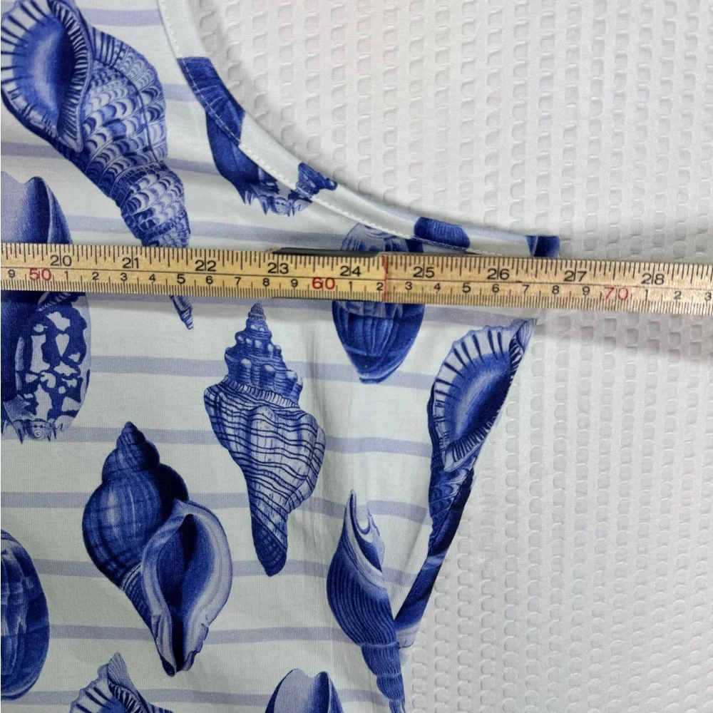 Svaha USA Seashell Print Cotton Dress Blue White Nautical Beach Dress 4X - Picture 4 of 11